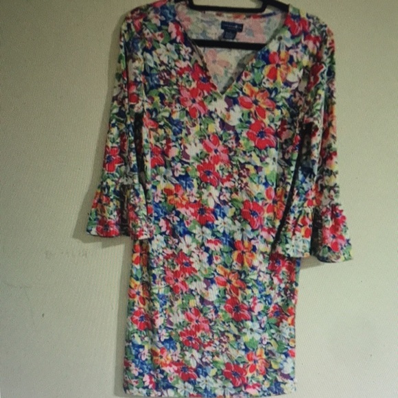 Floral V-Neck Dress with Bell Sleeves - Picture 1 of 1
